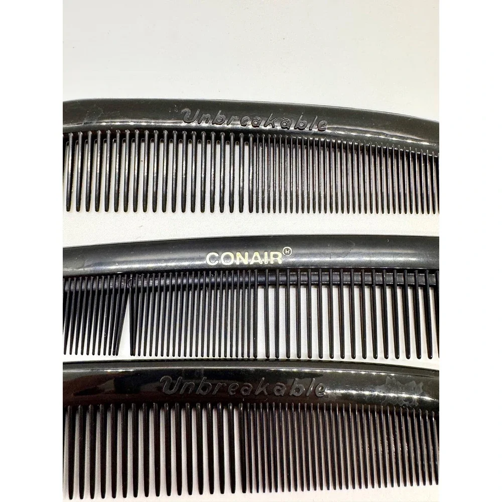 Vintage Black Hair‎ Comb Lot Conair Scunci Krest 6000 Unbreakable 5pc Set
